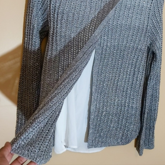 White House Black Market|Sequin Ombre Twofer Crew Neck Sweater Back Slit Shimmer - Picture 16 of 16